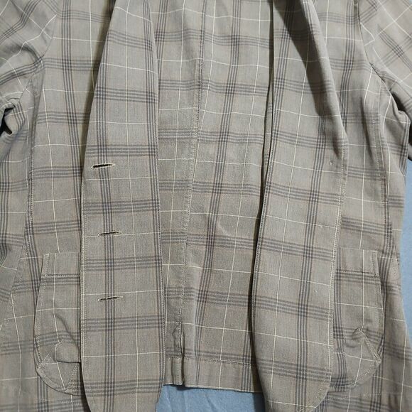 Talbots Women 14 Brown Plaid 100% Cotton V Neck Blazer Office Business - Picture 7 of 12